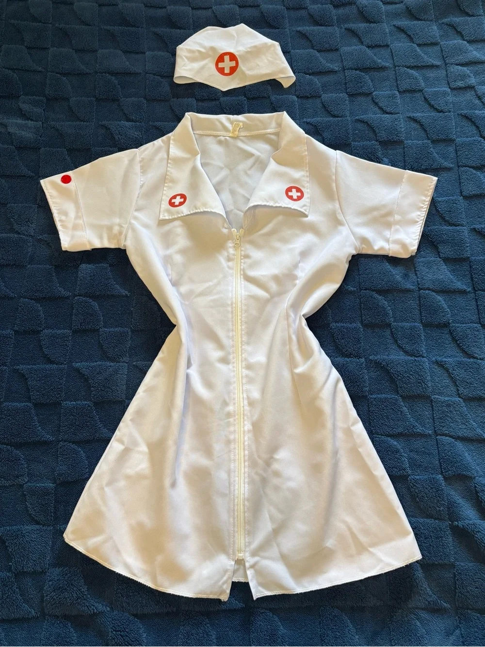 Halloween Women White Nurse Dress with Cap Costume Set